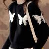 Petite Black Butterfly Print Loose Sweater for Women - 2025 Autumn/Winter Base Layer