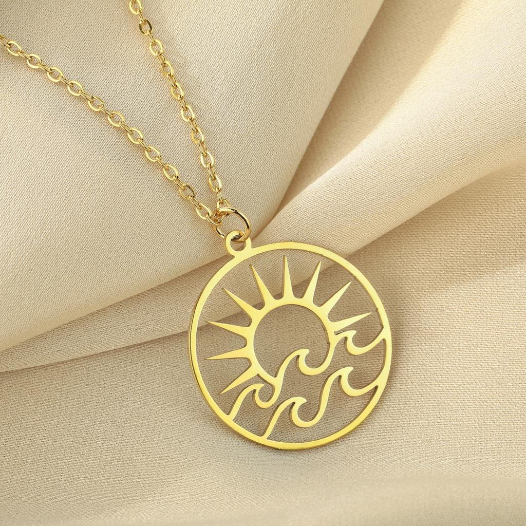 

Kinitial Exquisite Fashion Earrings Openwork Sun Pendant with Waves Openwork Sun and Waves Necklace Birthday Gift for Lovers золотий
