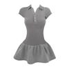 American Spice Girl College Style Polo Neck Short Sleeve Dress Women's Spring Summer Waist Skinny Knitted Splicing Tennis Dress