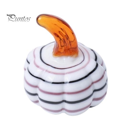Halloween Pumpkin Ornament Hand Blown Glass Figurine, Mini Thanksgiving Fall Season Decoration Statue, Faux Crystal for Harvest Colorful