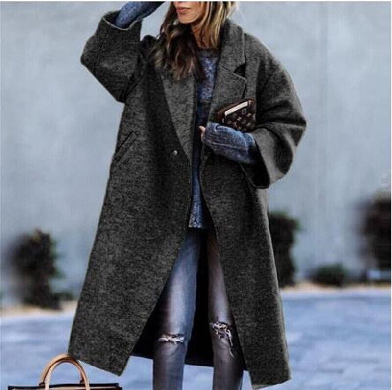Frühling 2024 Damen Lässiger Langer Einfarbiger Wollmantel