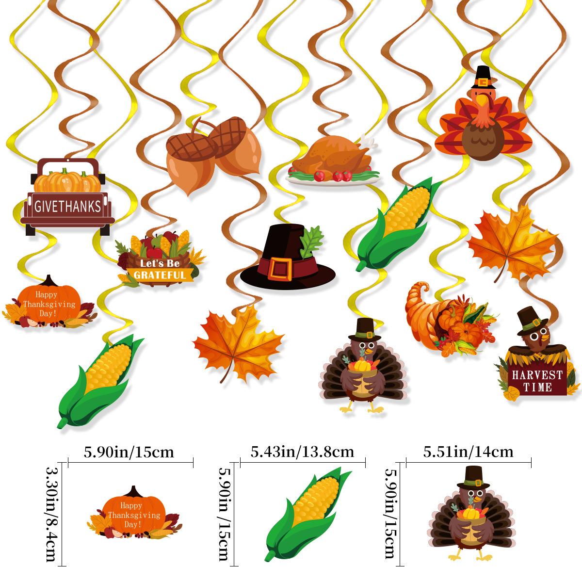 

Thanksgiving Theme Party Decoration Turkey Maple Leaf Pumpkin Corn Spiral Pendant Custom 14 Spirals for Thanksgiving