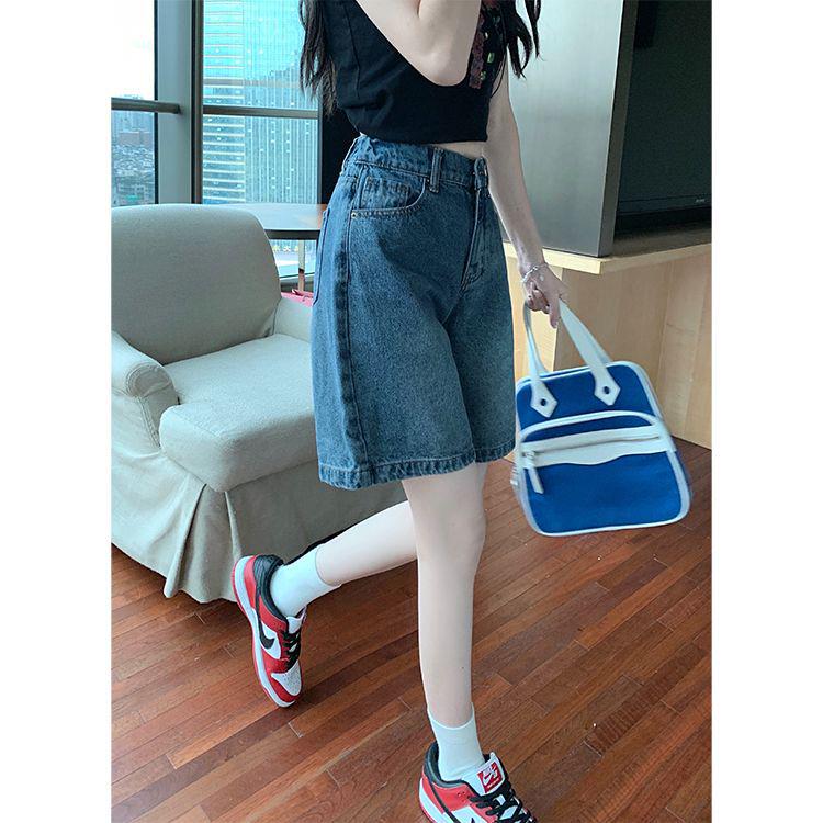 Women's High-Waist Retro Denim Shorts - Loose, Elastic, Mid-Length, Slimming and Versatile for Summer