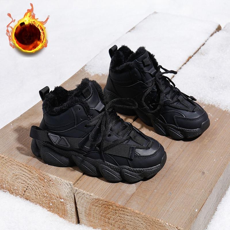Women s Casual Snow Boots Shoes Anti-Slip Lace-Up Chunky Platform Ankle Booties With Faux Fur Lining Winter Warm Short Boot Walking Sneakers for Women 35