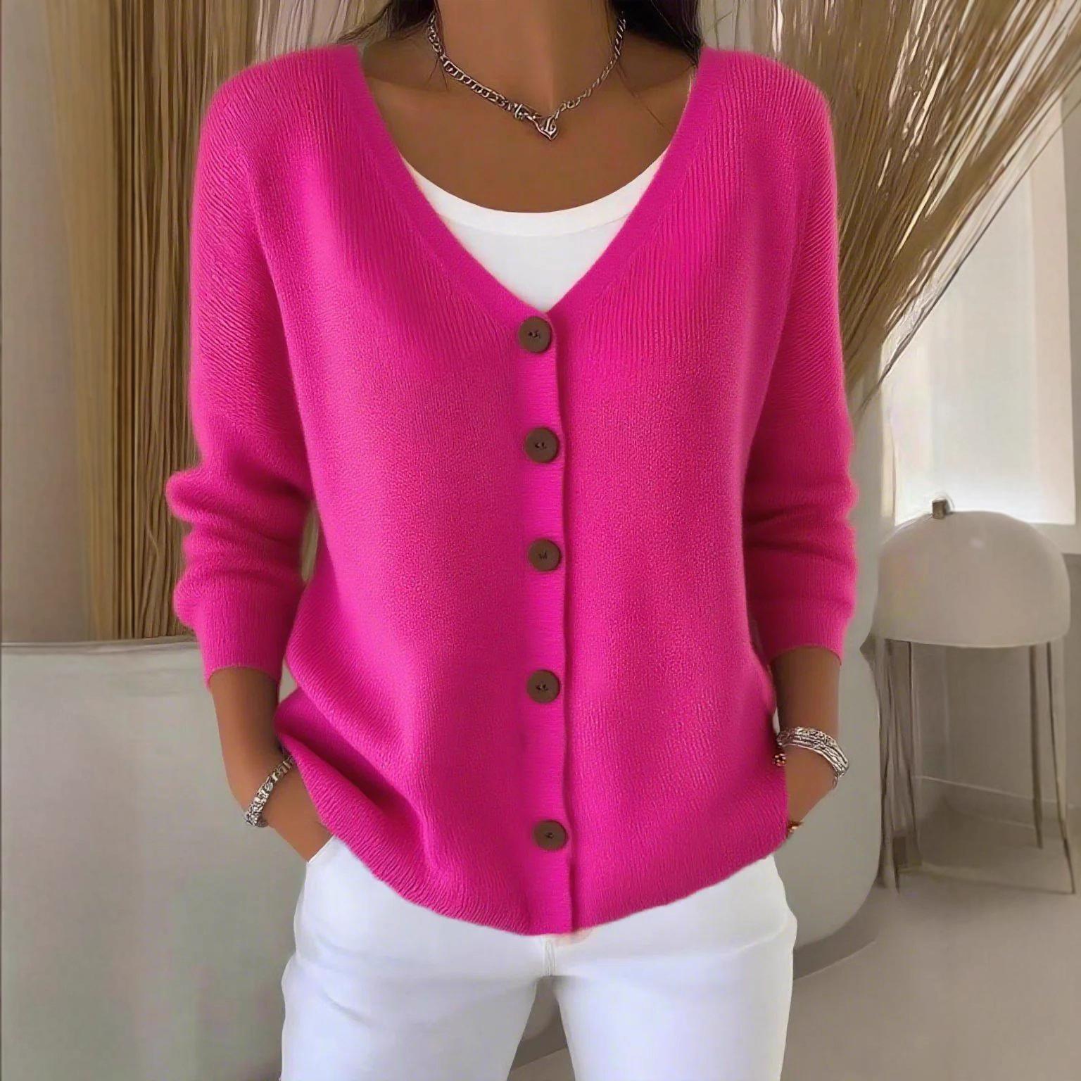 

Новий осінньо-зимовий в язаний кардиган однотонний повсякденний і модний светр-куртка для жінок 5XL рожевий червоний колір