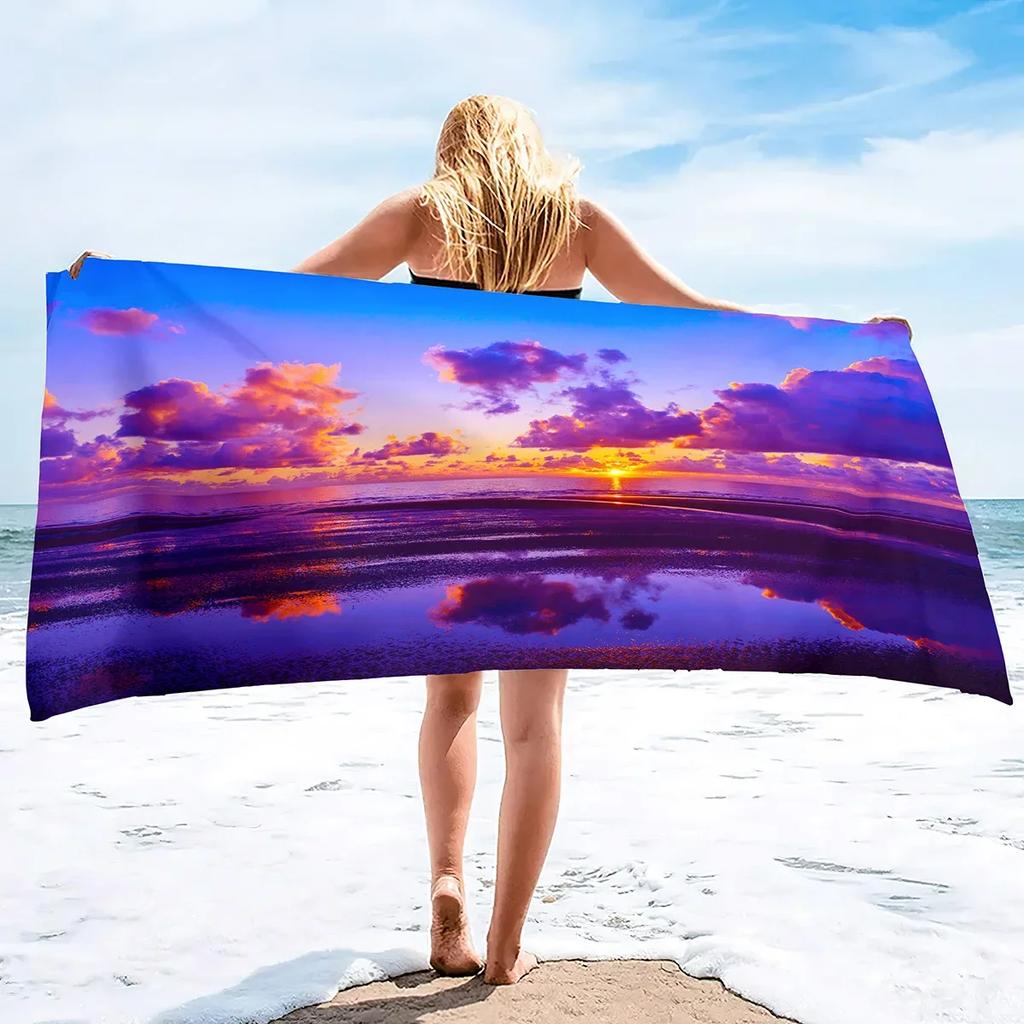 Strand Badepool Saugfähiges Handtuch,Strand Meeresküste Sonnenuntergang Strandwellen Küsten,Leichtgewicht Waschlappen Schnelltrocknend Sandfrei Poolhandtücher