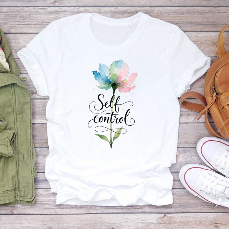 (Asian Size) Printed watercolor flower style Women Tee Lady Female Clothing T Shirt  Casual Fashion Top Graphic Short Sleeve T-shirts