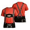 Men's Oktoberfest Short Sleeve T Shirt Vintage Texture Print Loose Fit Casual Summer Daily Wear Top with Embroidered Suspenders Design