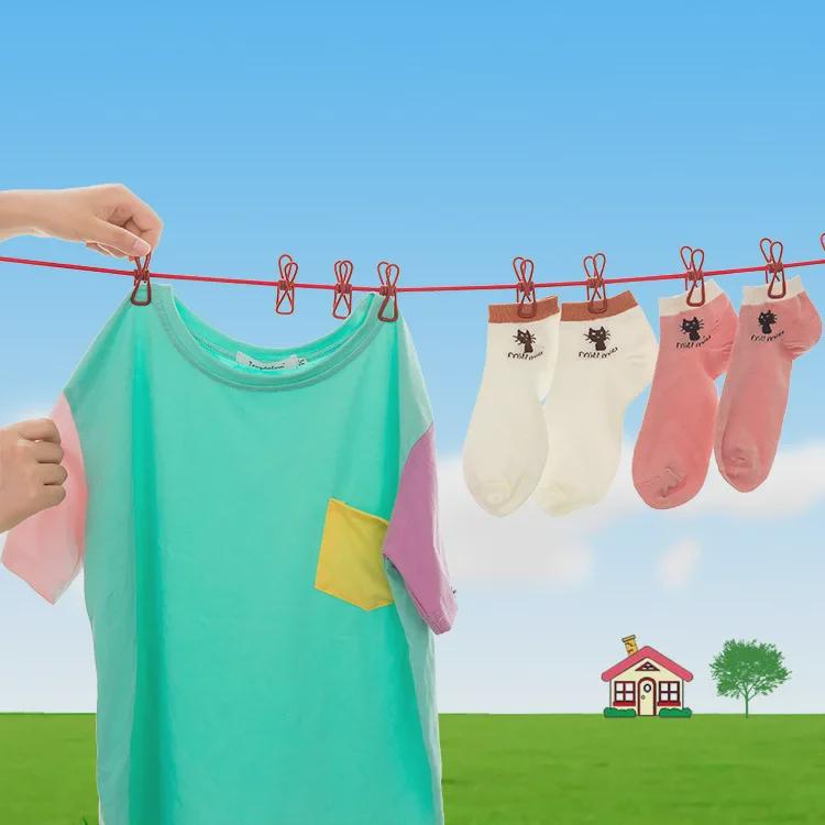 Indoor/Outdoor Clothesline with Clips - Portable Drying Rope for Clothes and Quilts