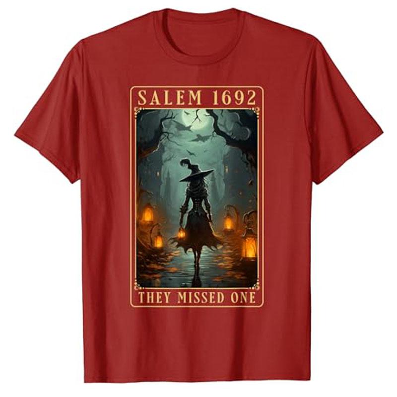 Салем 1692 Они Пропустили Одну Хэллоуинская Ведьма Суды Над Ведьмами Женская Футболка Ужас Ведьминский Викка Наряд Саркастическая Футболка Осенний Костюм Топ S