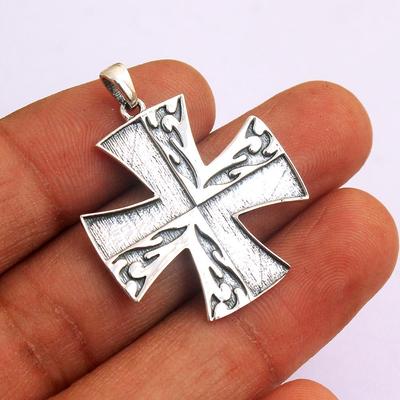תליון צלב מלטזי מוצק תכשיטי מעצב לשני המינים 100% כסף סטרלינג 925