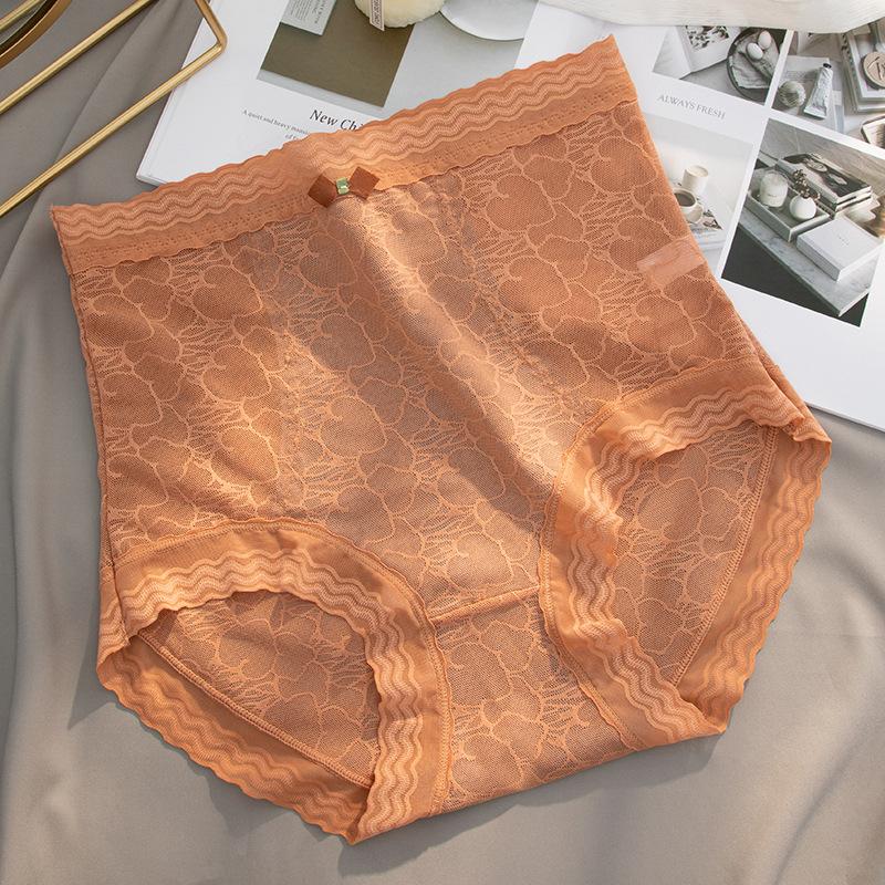 Ladies Spring and Summer New Sexy Lace Pure Color Abdominal Warm Antibacterial Cotton Crotch High Waist Triangle Briefs
