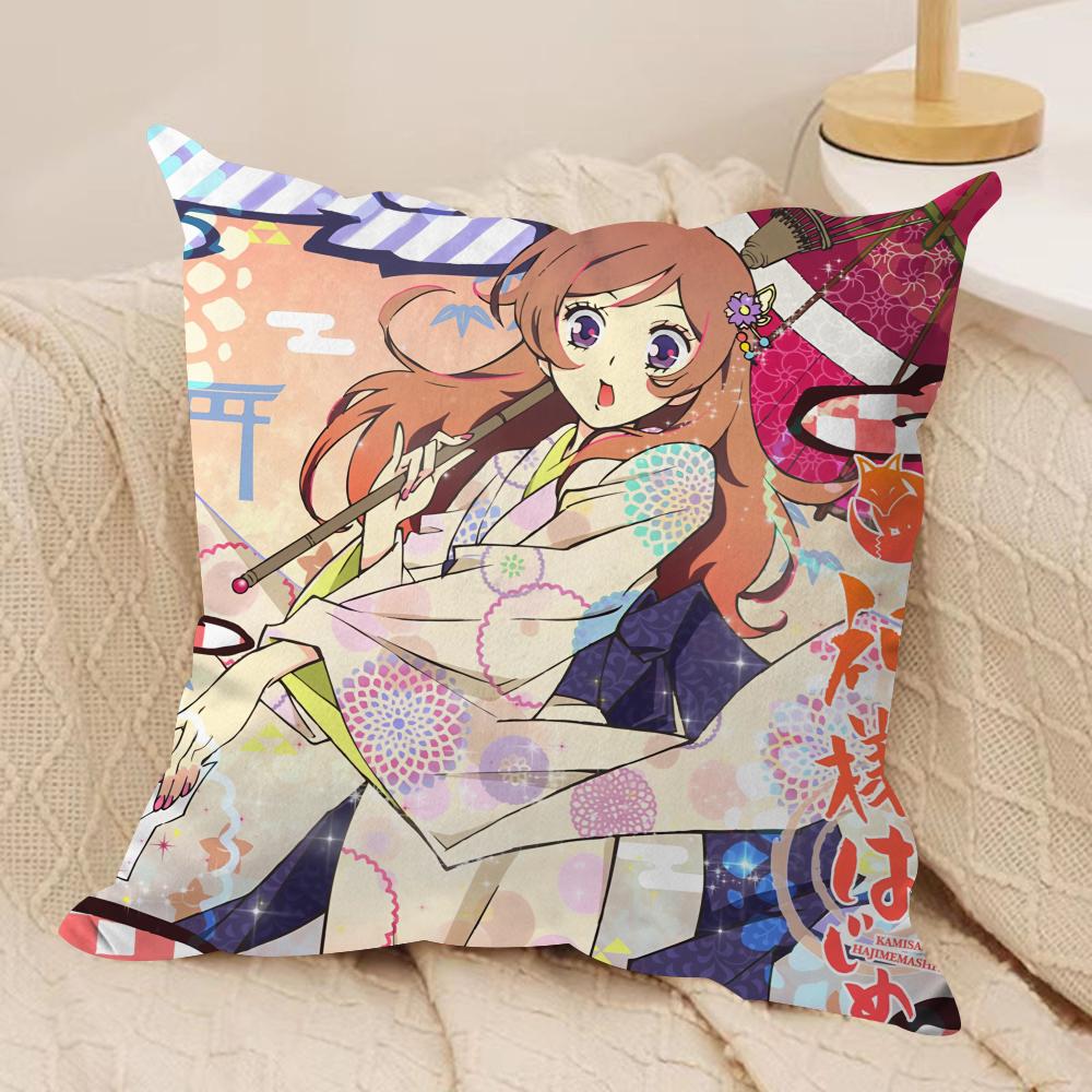 Anime K-Kamisama Hajimemashita Cushion Cover Silky Short Plush Invisible Zipper Dustproof Sofa Pillow Case For Home Decor