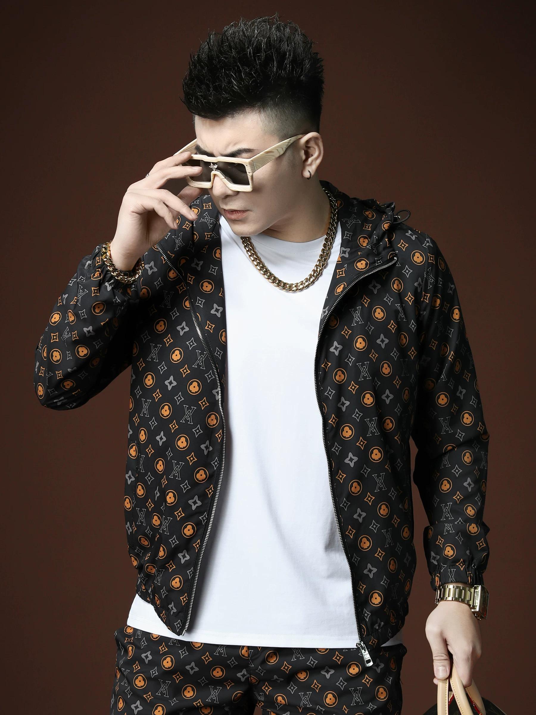 European Summer Trendy Sun Protection Clothing for Men, High Street Printed Hooded Jacket, Thin Coat, Men s Trendy Brand Sun Protection Clothing 3XL коричневый