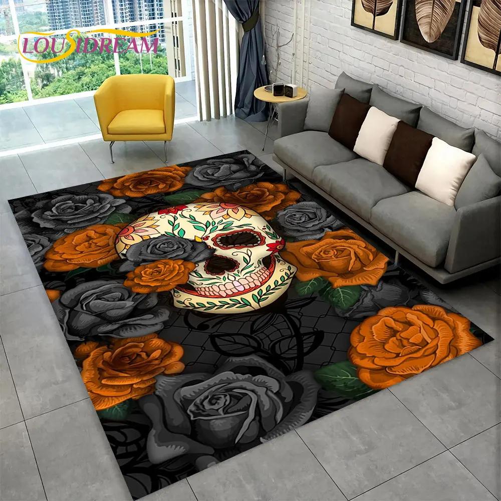 Horror Skull Gothic Witchcraft Area Rug,Carpet Rug for Living Room Bedroom Sofa Playroom Doormat Decoration,Non-slip Floor Mat