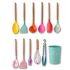 Colorful 11-Piece Silicone Kitchen Utensil Set with Wooden Handles