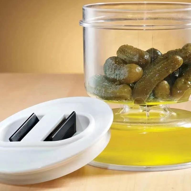 Hourglass Pickle Jar: Leak-Proof Cucumber, Radish, Olive, and Kimchi Container with Wet-Dry Separation