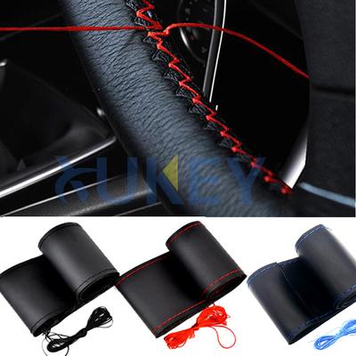 Black / Red / Blue / Grey DIY PU Leather Car Steering Wheel Cover With Needle and Thread Breathable Anti Non Slip Universal