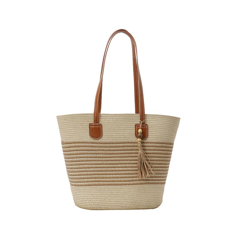 Portable Straw Bag Women's Large-capacity Woven Shoulder Tote Bag Seaside Vacation Woven Bag