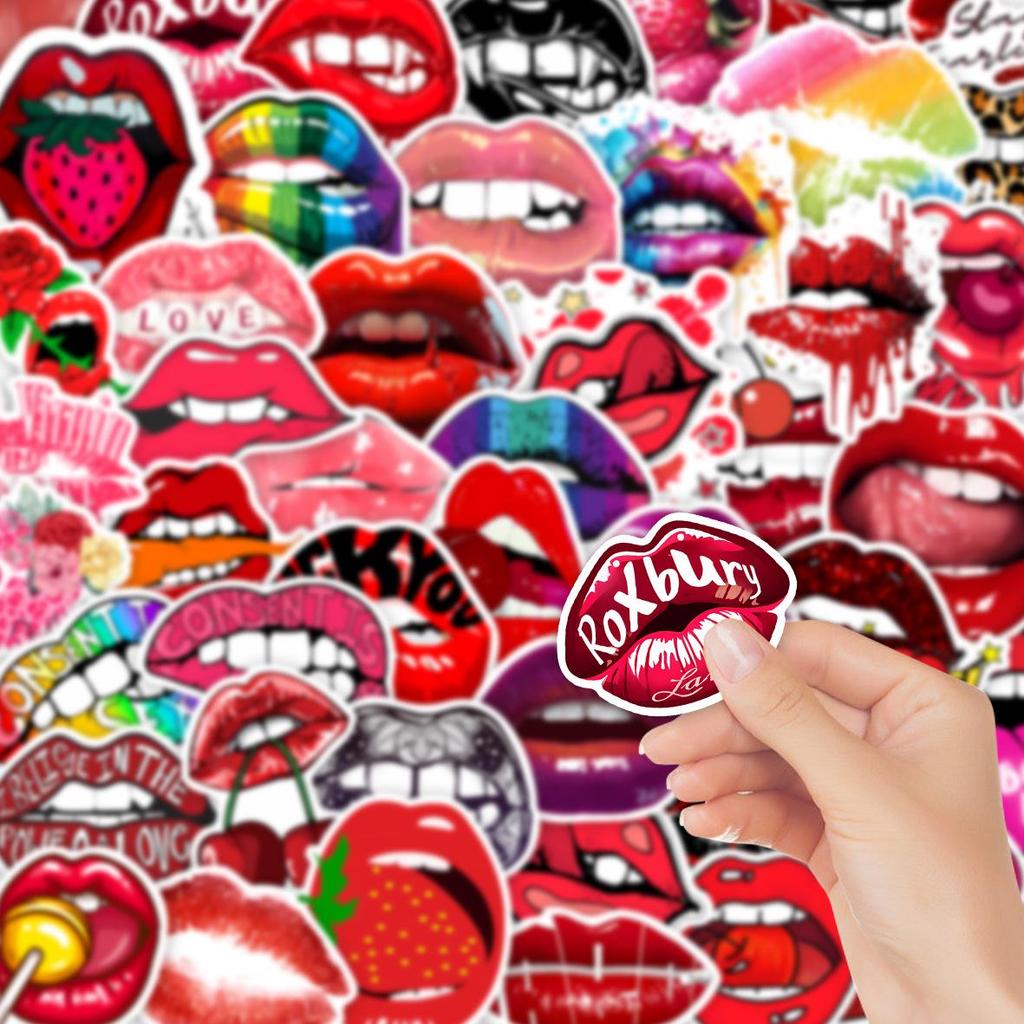 50 PVC Red Lips Cartoon Graffiti Stickers for DIY Stationery & Suitcase Decoration
