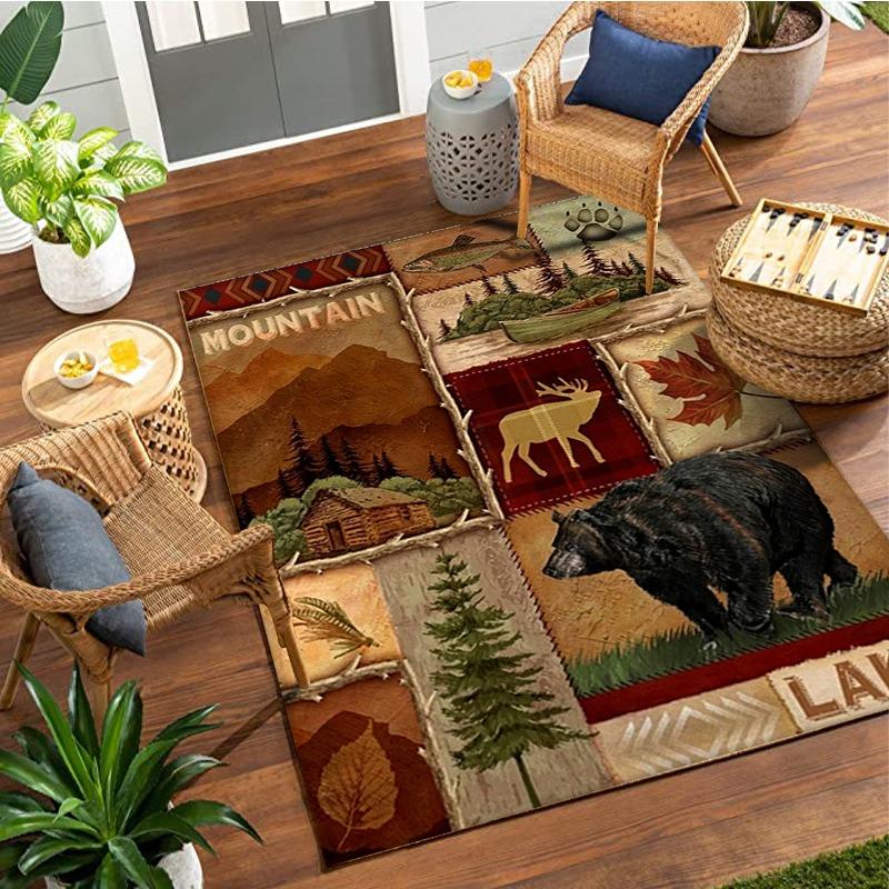 Vintage American Country Carpet for Home Bedroom Floor Decor Large Size Mat Non-slip Coffee Table Area Soft Rug Bathroom Doormat