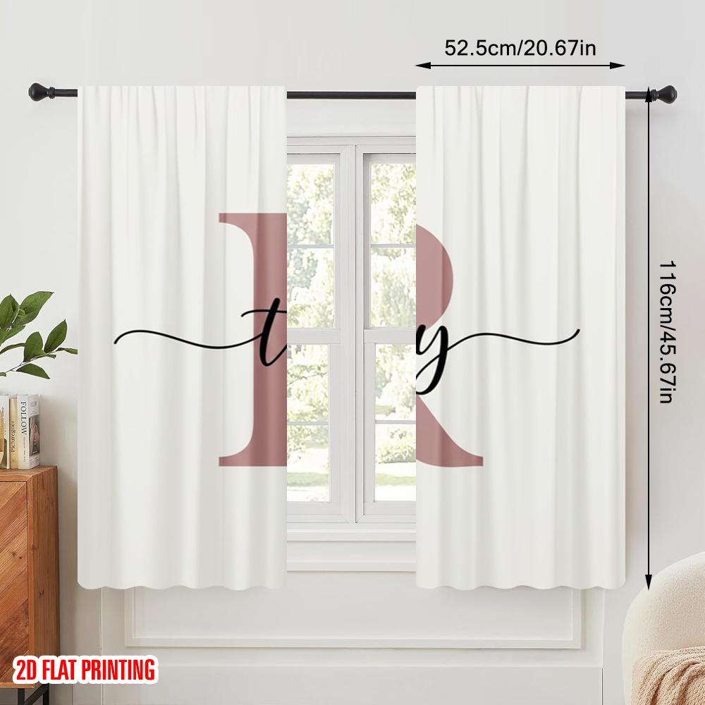 2pcs 2D flat printing Curtains Large R letter calligraphy today Fabric Without Electricity 0 for Yard & Garden No Power Needed