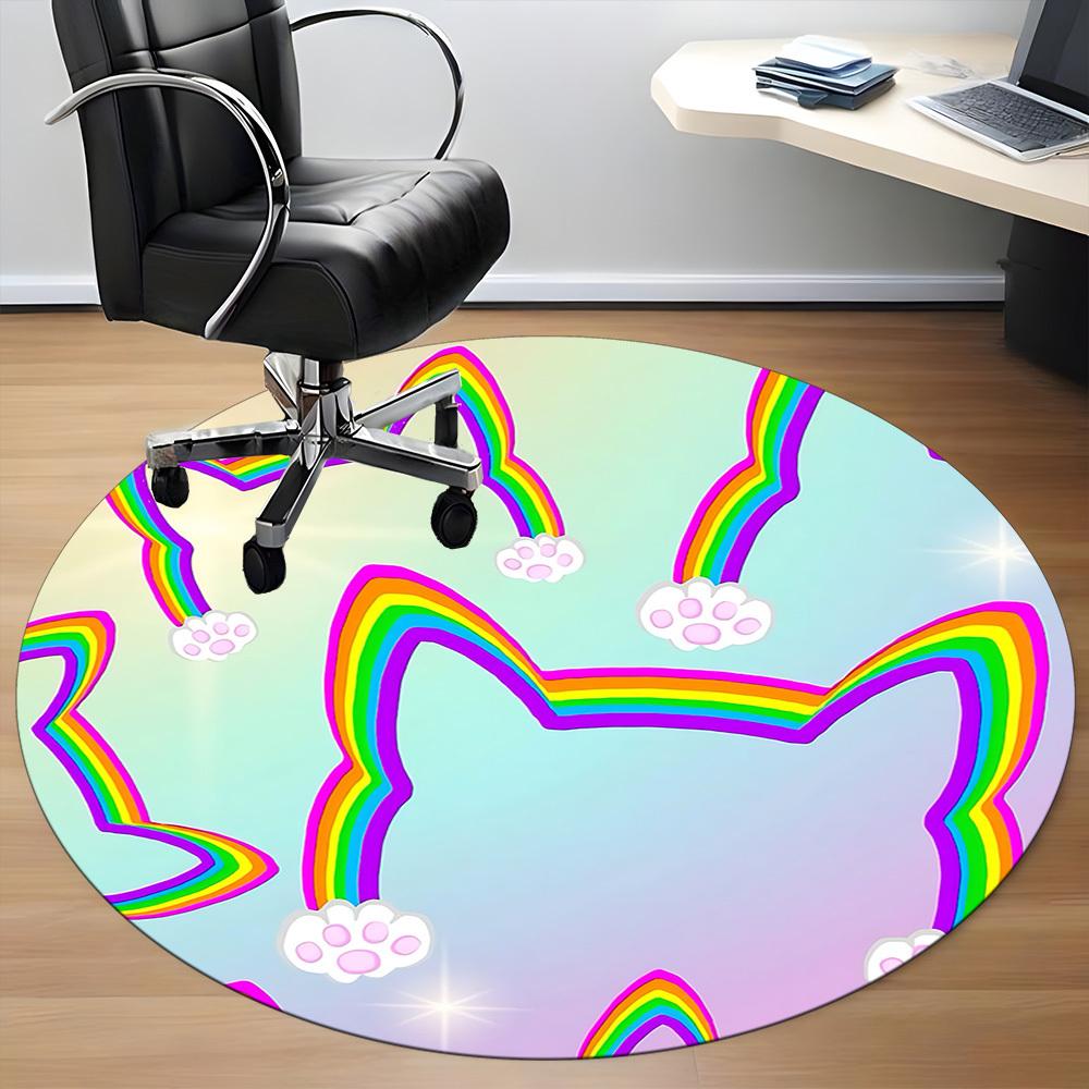 1pc Rainbow Cat Office Round Area Rug,  Mat Suitable ForOffice, Under Office Chairs Bedroom Living Room Home Decor, Room Deco