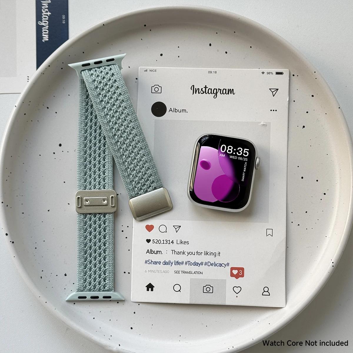 

Магнитный нейлоновый плетеный ремешок для Apple Watch 40 мм 44 мм 45 мм 46 мм 49 мм 41 мм браслет iWatch Series Se 7 6 8 9 10 Ultra 2 42mm 44mm 45mm 49mm