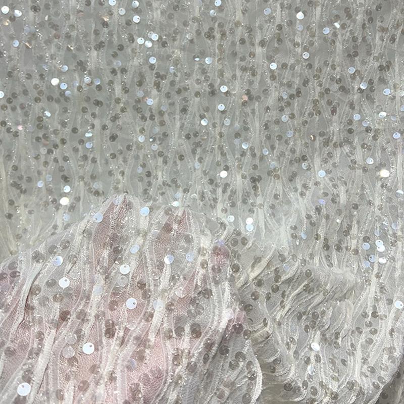 

Stretch Velvet Sequin Embroidery Fabric, 3D Foam Beaded Glitter Cloth, Soft Mesh Material for Fashion Women Top Garment Sewing 1Yard белый