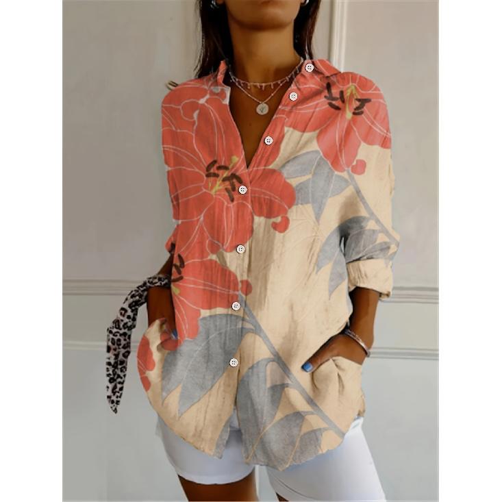 Spring and Autumn 3D Digital Print Women's Fashionable Collared Long Sleeve Casual Shirt