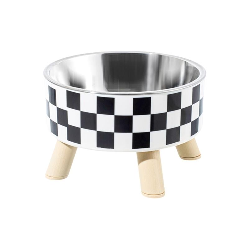 

Elevated Pet Feeding Station Insert Dish For Comfortable Dog Dining Feeding Bowl Checkered Print 1