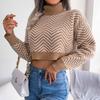 Women's Fashion Casual High Neck Long Sleeve Striped Crop Sweater