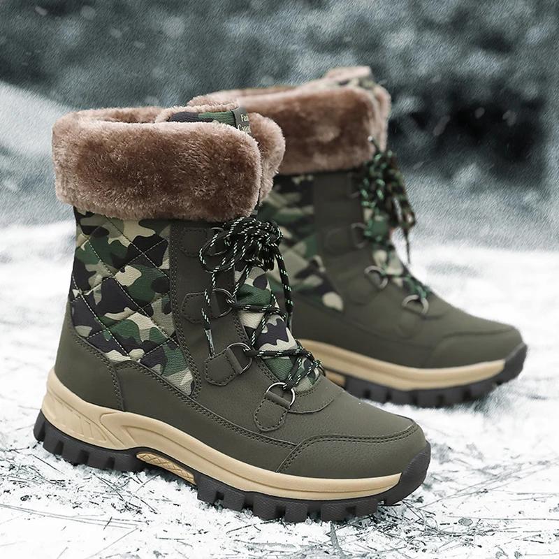 

Moipheng Women Mid-calf Boots Camouflage Plush Warm Winter Platform Shoes Female Anti Slip Waterproof Snow Boots Bota Feminina 42
