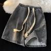 Men's Retro Straight-Leg Denim Drawstring Shorts - Casual, Lightweight, Mid-Length, Loose Fit, Summer Style, Large Size