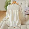 Apricot Pin Lace Hollow Round Collar Shirt Summer New Style Lady Shirt
