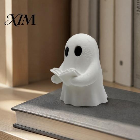 Cute Ghost Figurines for Home Decor Halloween Mini Reading Book Ornament, 3D Printed Little Minimalist Figurine, Durable PLA Creative Statues