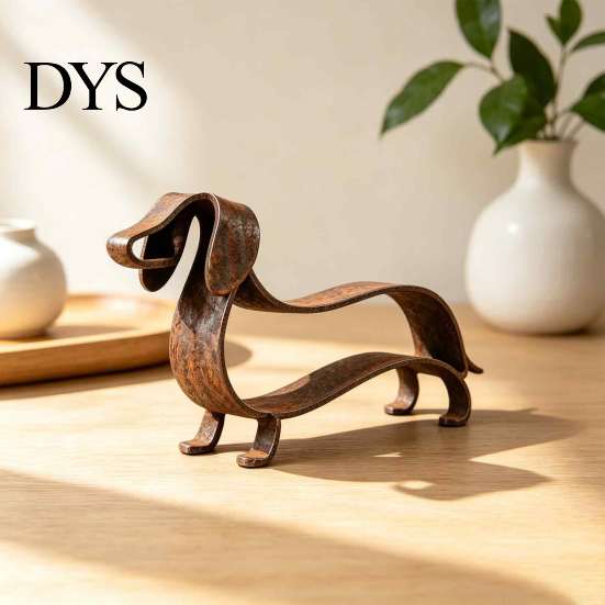 Small Metal Animal Figurines Rustic Dachshund Sculpture, Minimalist Line Art Iron Dog Statue, Vintage Table Ornaments Wiener Tabletop Figurine