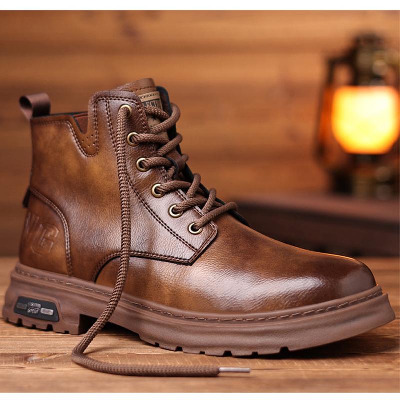 Autumn Early Winter Genuine Leather Shoes Mens Fashion Single Boots Brand Male Ankle Boots Black Brown Non-slip Thick Sole