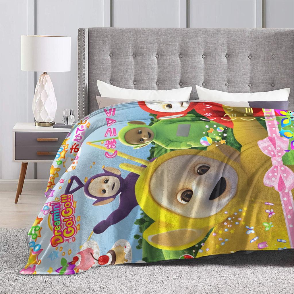Childrens Cute T-Teletubbies Flannel Blanket Super Soft Throw Blanket for Bedroom Camping Pattern Bedspread Sofa Bed Cover
