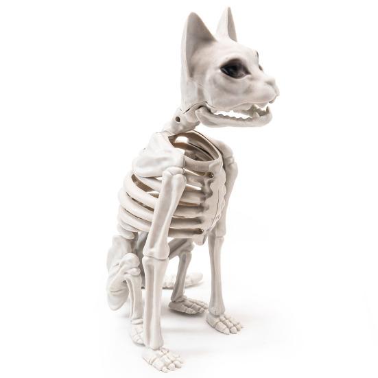 Kostra Kočky Halloweenská Dekorace Strašidelná Sedící Kostra Kočky Figurka Plastové Zvířecí Kosti s Pohyblivými Klouby pro Hřbitovní Scénu Strašidelné Domy