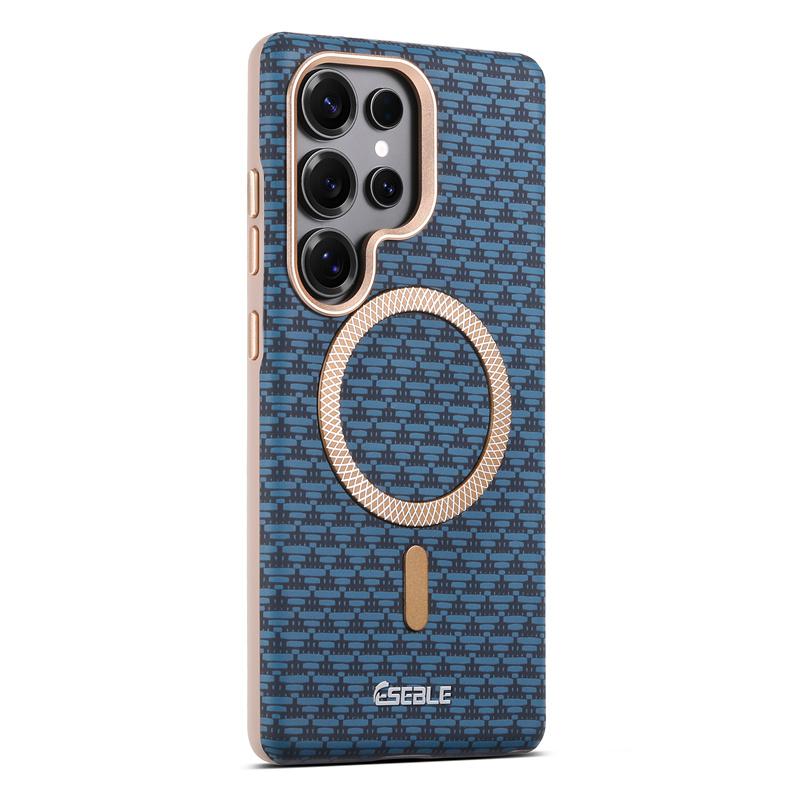 Luxury Leather Magsafe Phone Case for Samsung Galaxy S25 S24 Ultra Plus Wireless Charging Magnetic Shockproof Protective Cover
