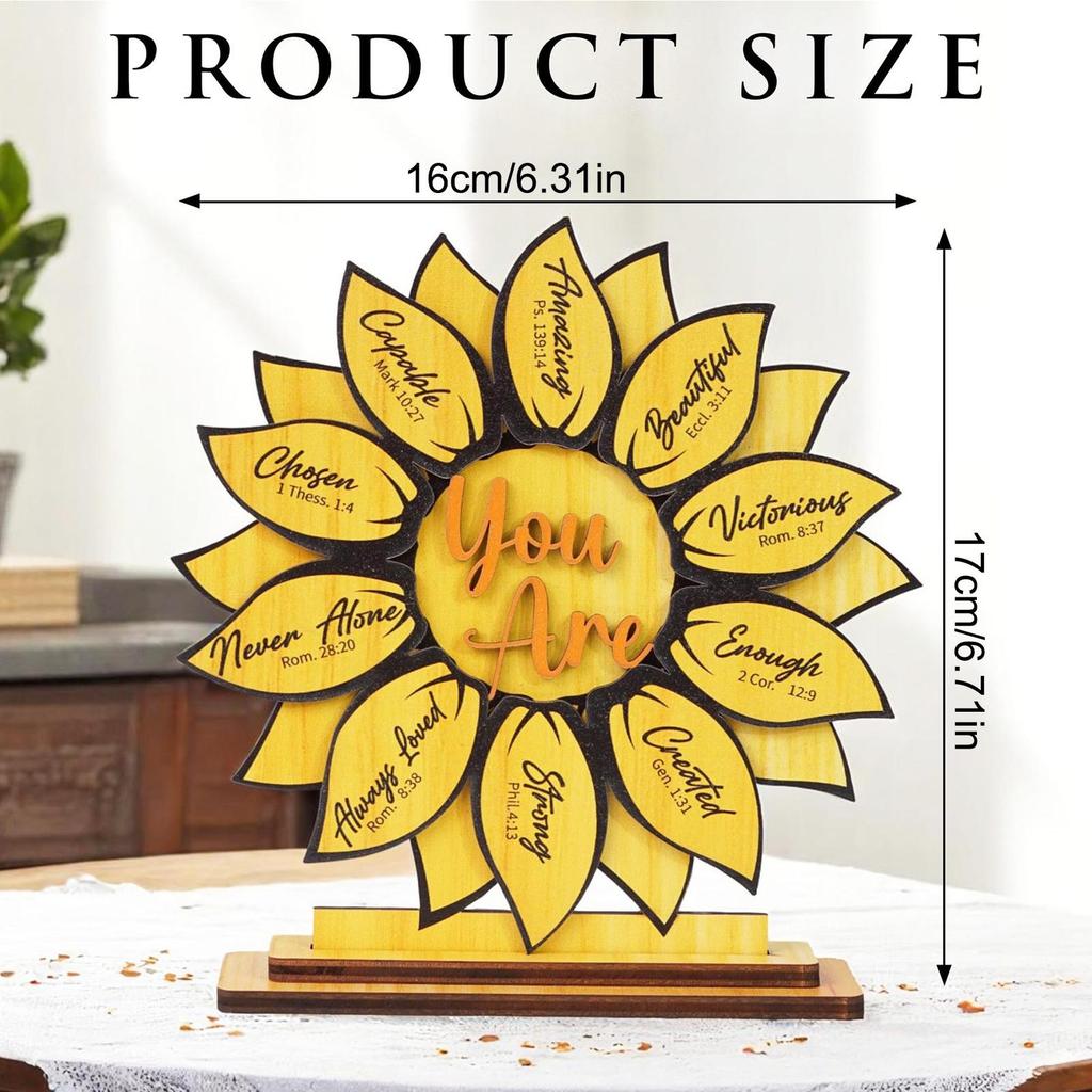 Sunflower-theme Female Gifts Desk Decor Christian Inspirational Favors "Gods Says You Are" Double-layer Wooden Plaque Sign