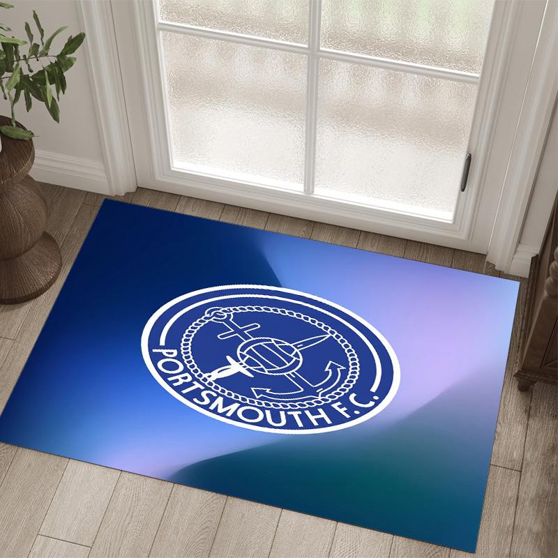 Portsmouth FC Design Kristall-Samt-Teppich Gemütlich Nicht?Rutschfester Teppich mit Aufdruck für Schlafzimmer Wohnzimmer Eingang