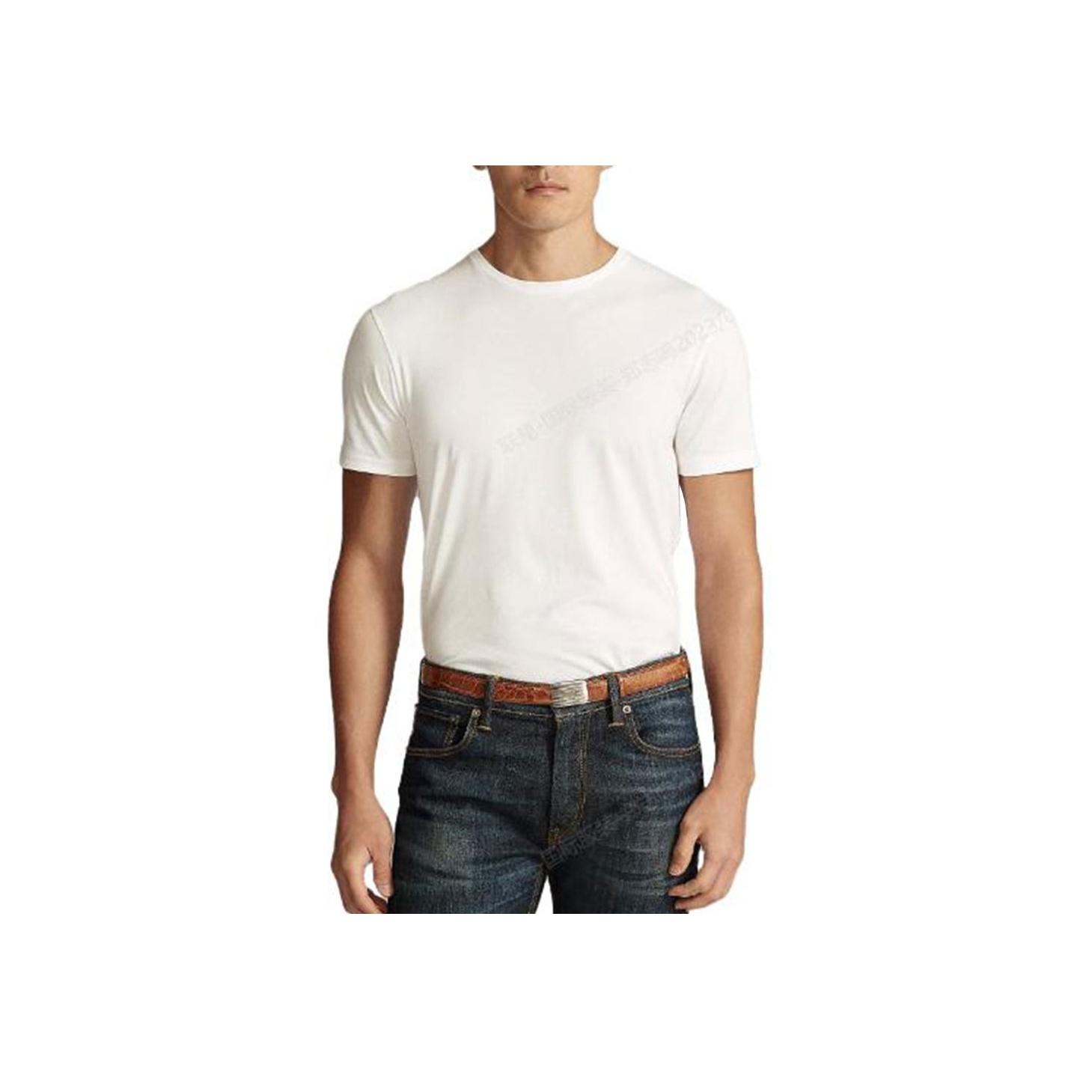 

Мужская футболка поло Ralph Lauren однотонная приталенного кроя с круглым вырезом и короткими рукавами, белая MNPLKNI1N820085-100 L