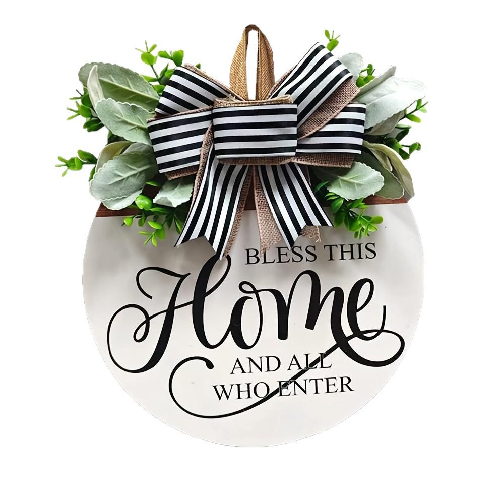 Front Door Farmhouse Wreath: Welcome Sign for Spring & Summer Decor