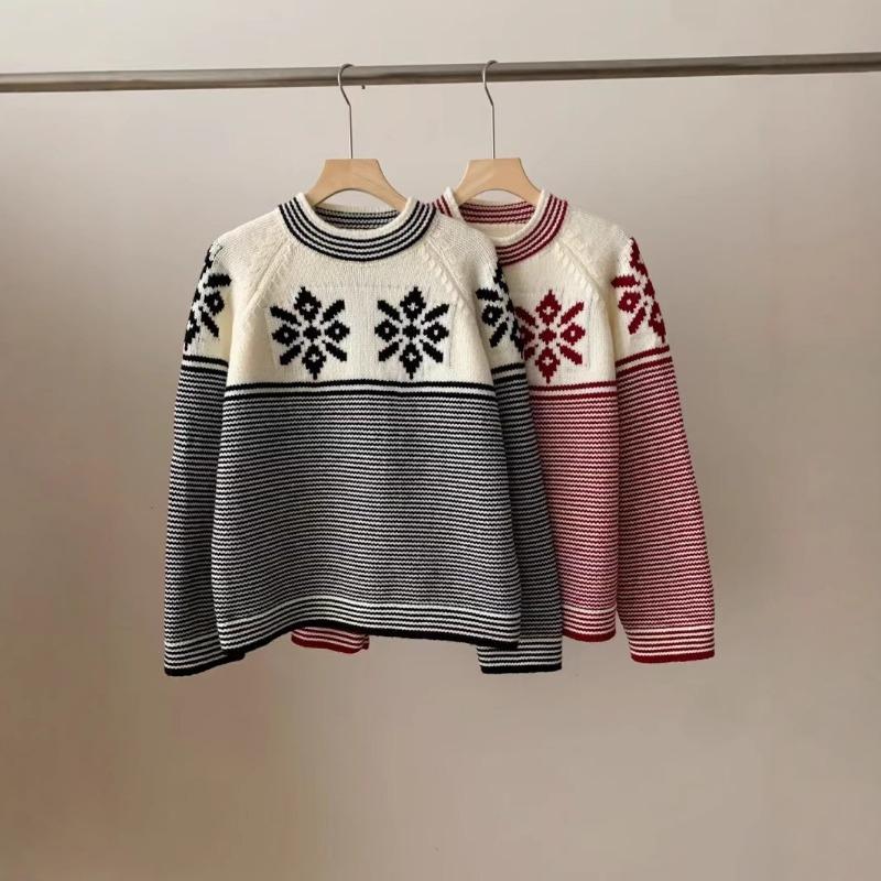 Vintage Fair Island Jacquard Knitted Pullover for Women's Autumn and Winter New Thickened Christmas Striped Loose Knitted Sweater for Women