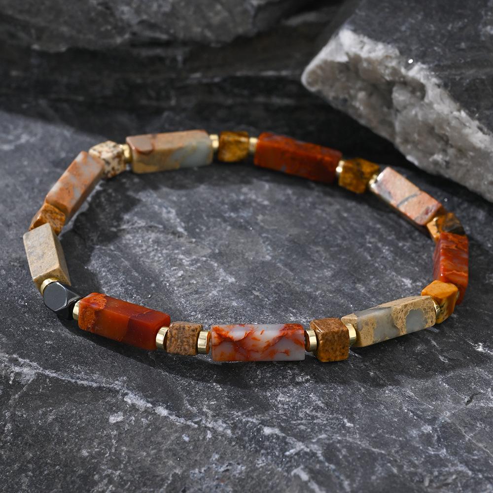 Vintage Bohemian Style Natural Stone Spacer Semi Precious Stone Men Women Bead Bracelet Agate Gift for Man/Boyfriend