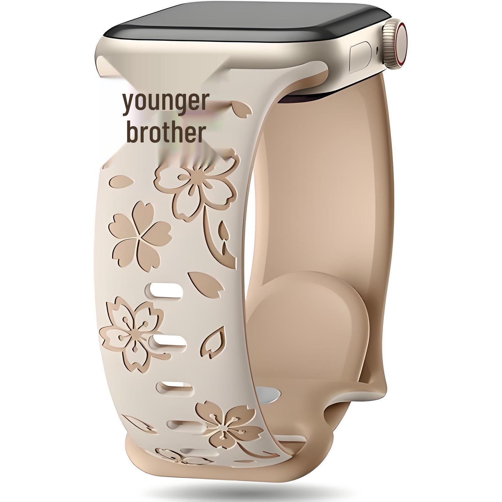 Cherry Blossom Laser Engraved Silicone Strap for Apple Watch - Large Size Small