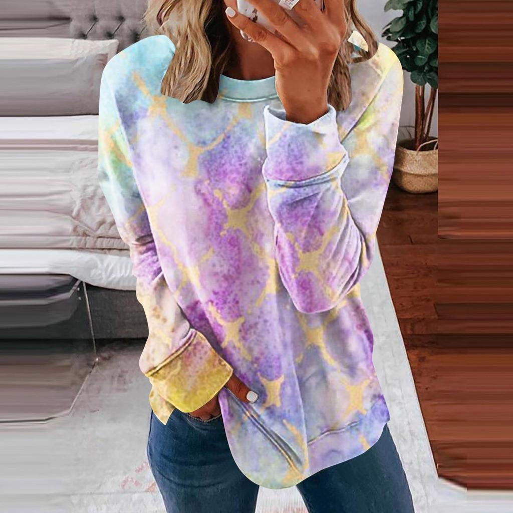 Women's Casual Fashion  Print Long Sleeve O-Neck Pullover Top