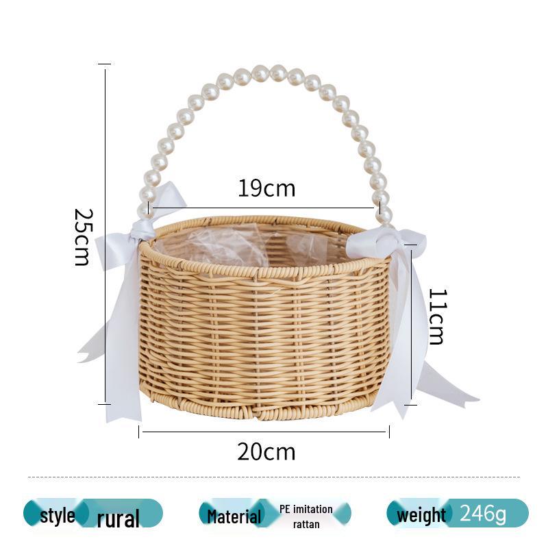 Mother's Day Pearl Handheld Woven Flower & Dessert Display Basket